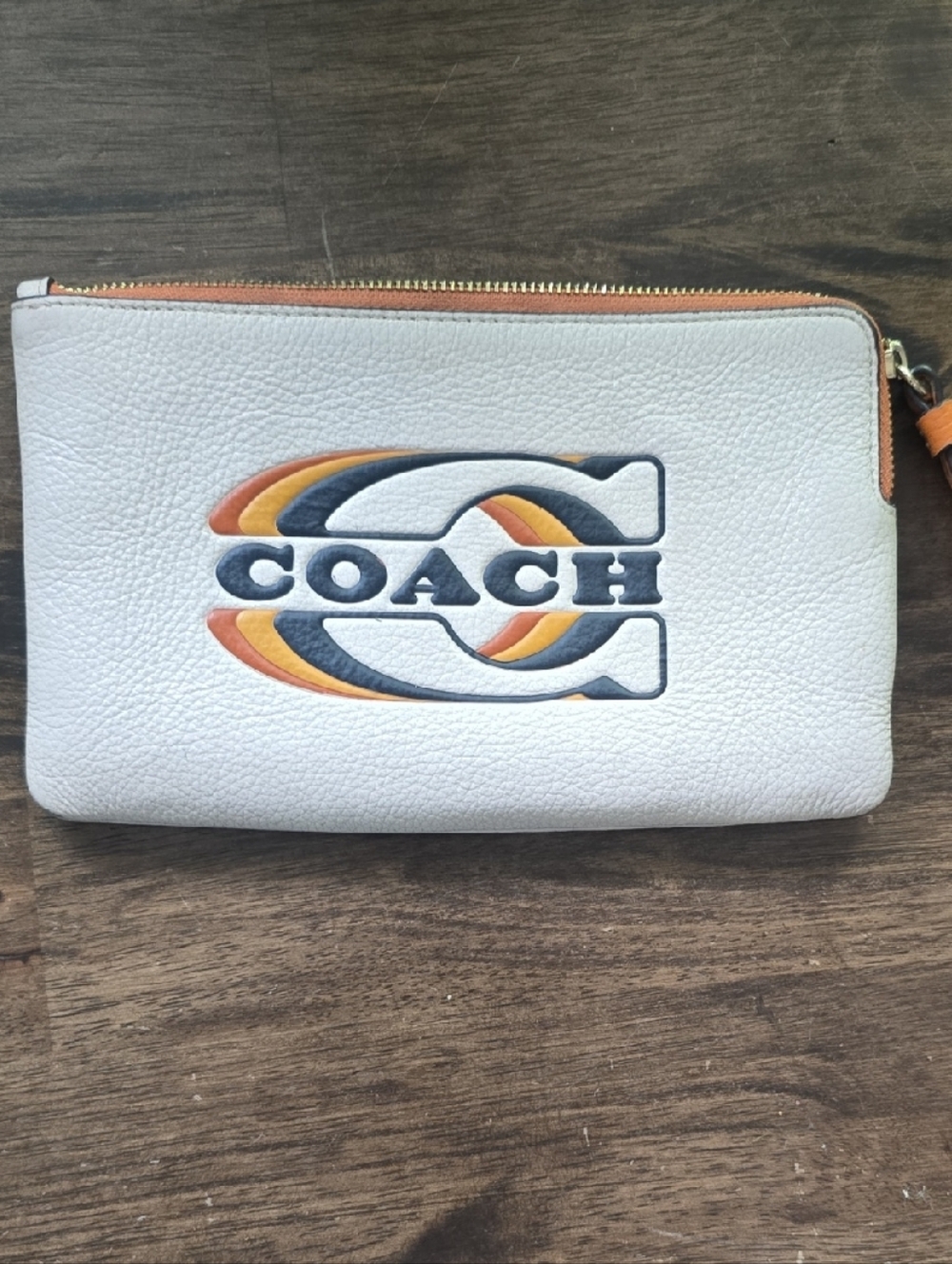 Coach White Leather Wristlet with Multicolor Logo